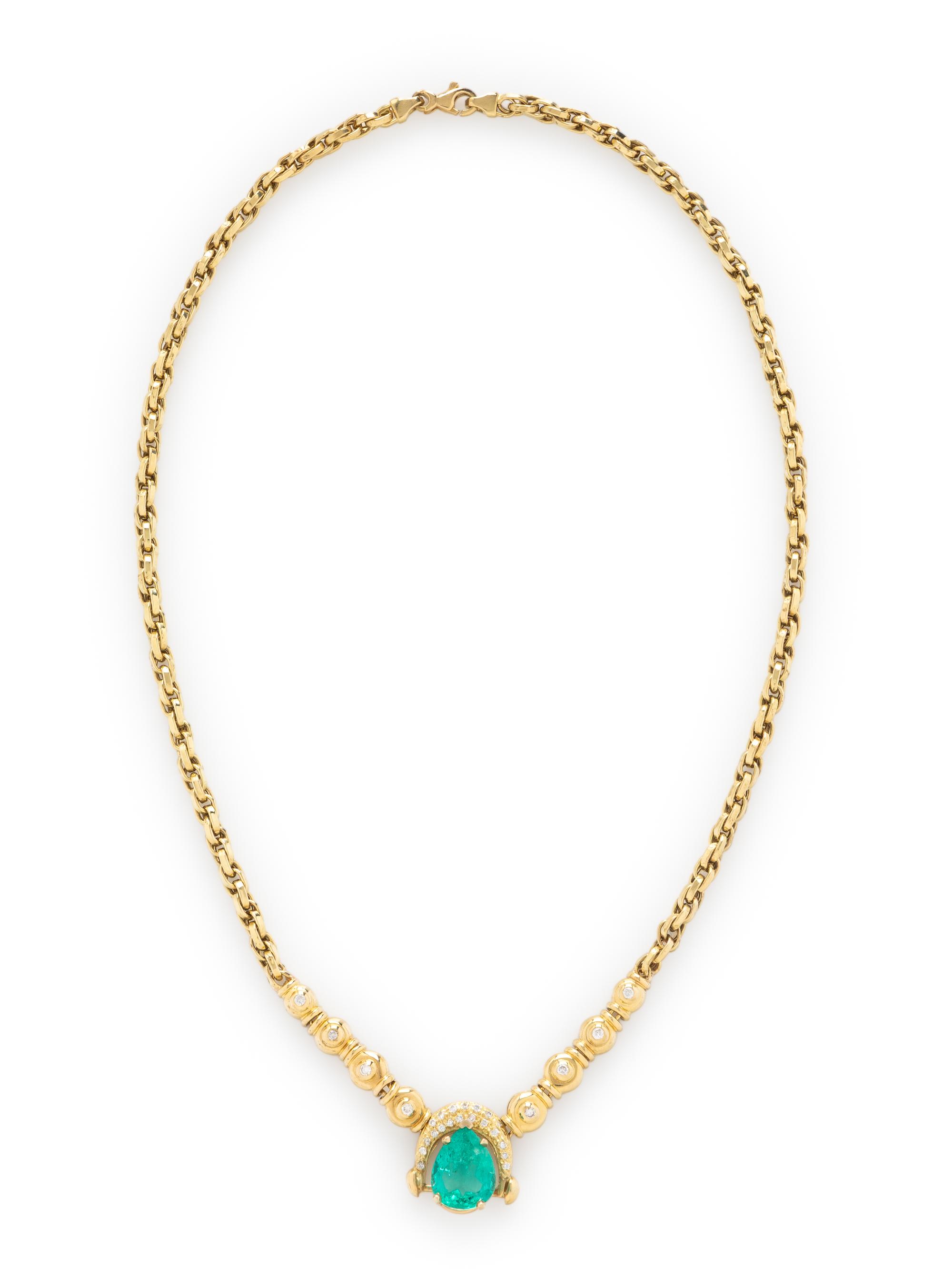 EMERALD, DIAMOND, AND YELLOW GOLD NECKLACE
