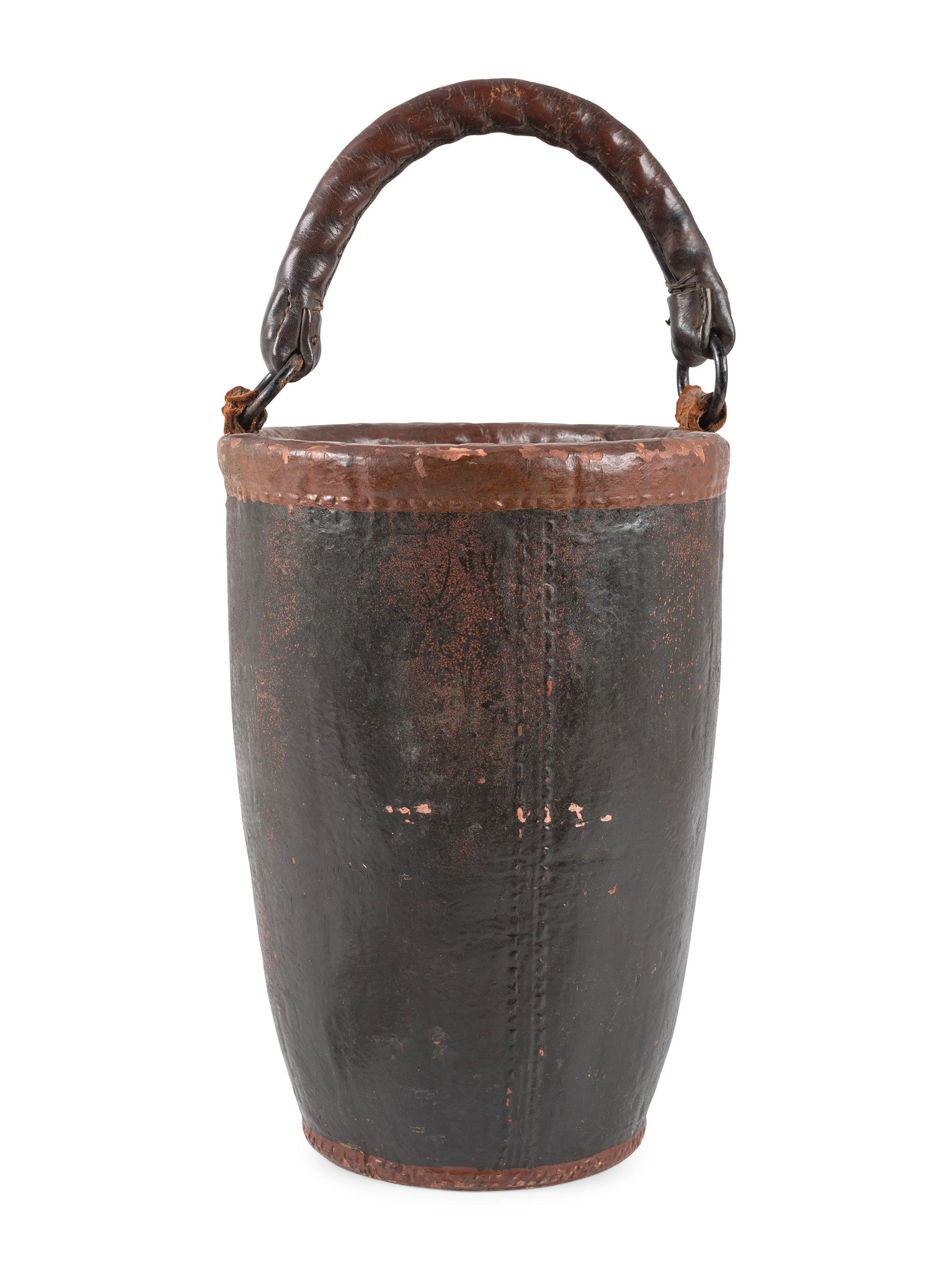 An English Polychrome Decorated Leather Fire Bucket