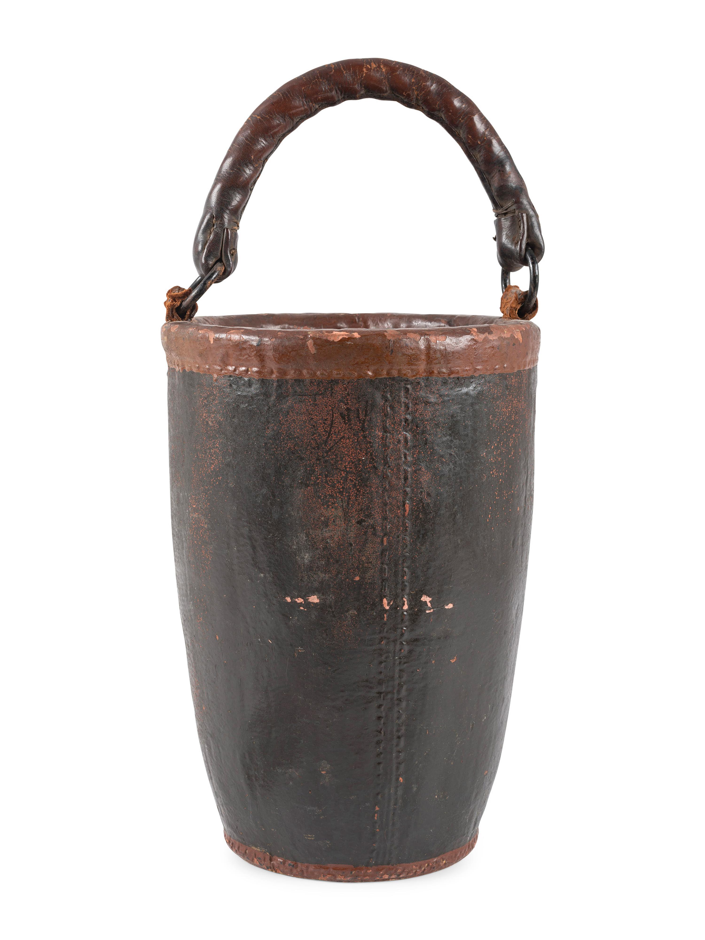 An English Polychrome Decorated Leather Fire Bucket