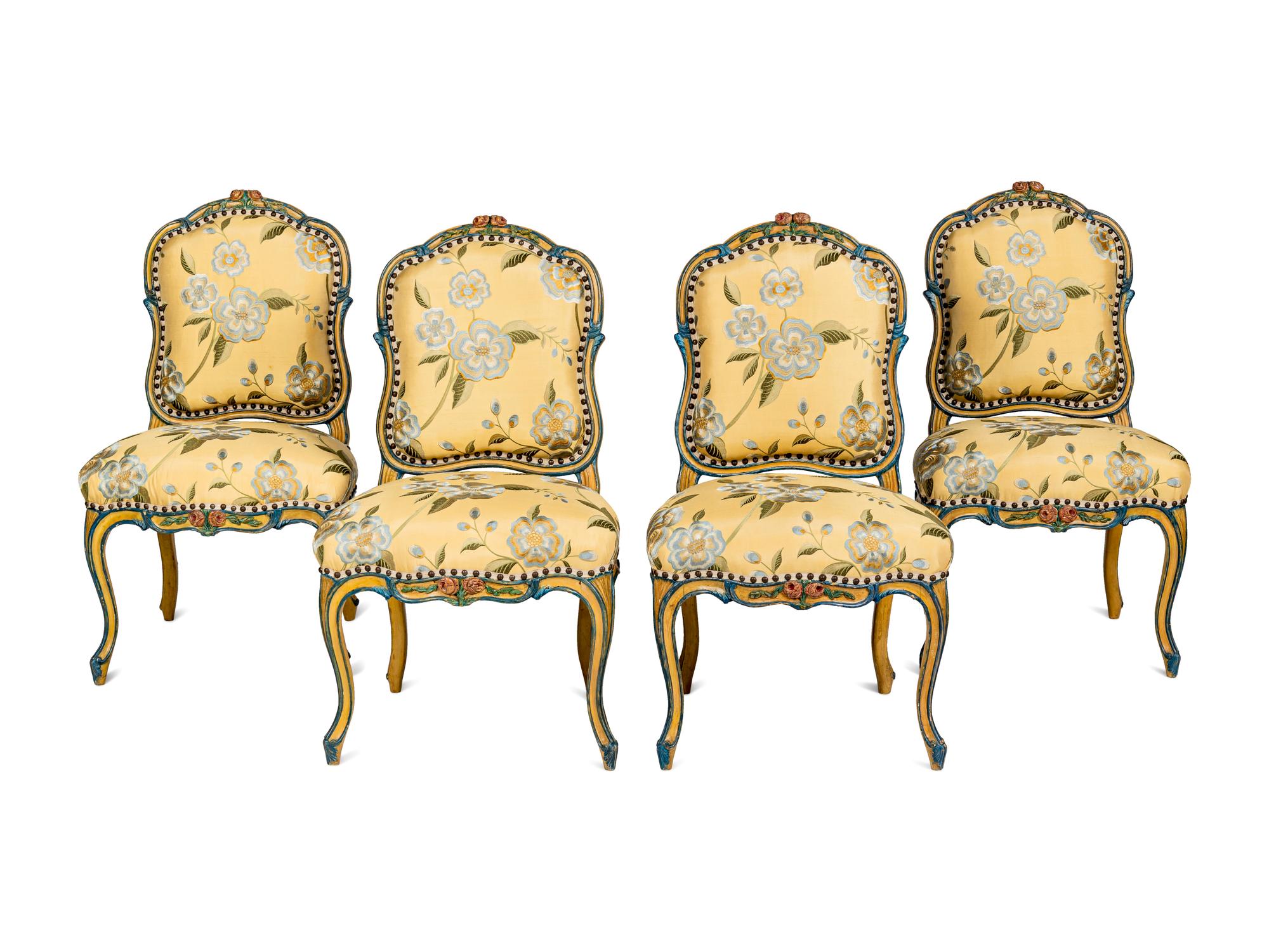 A Set of Four Louis XV Painted Side Chairs