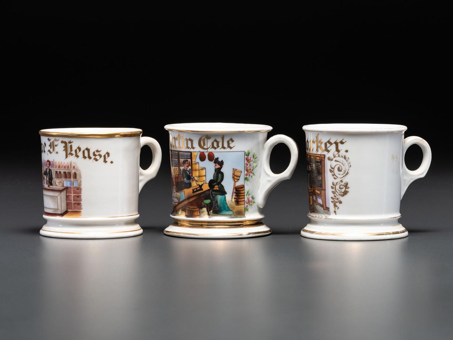 Three Porcelain Occupational Shaving Mugs
