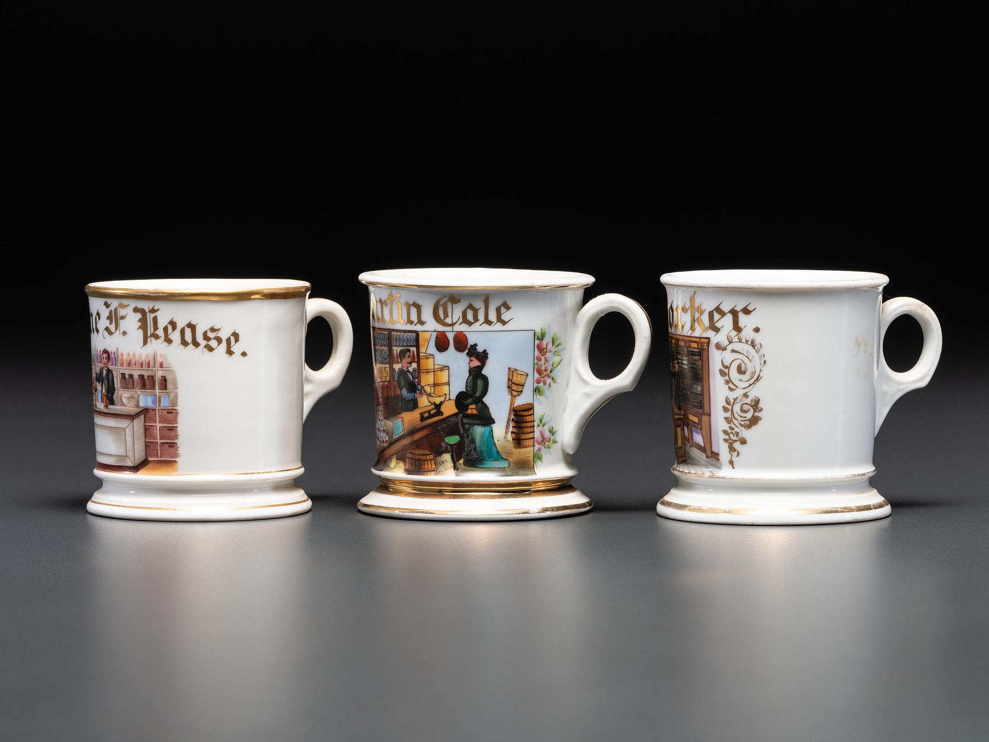 Three Porcelain Occupational Shaving Mugs