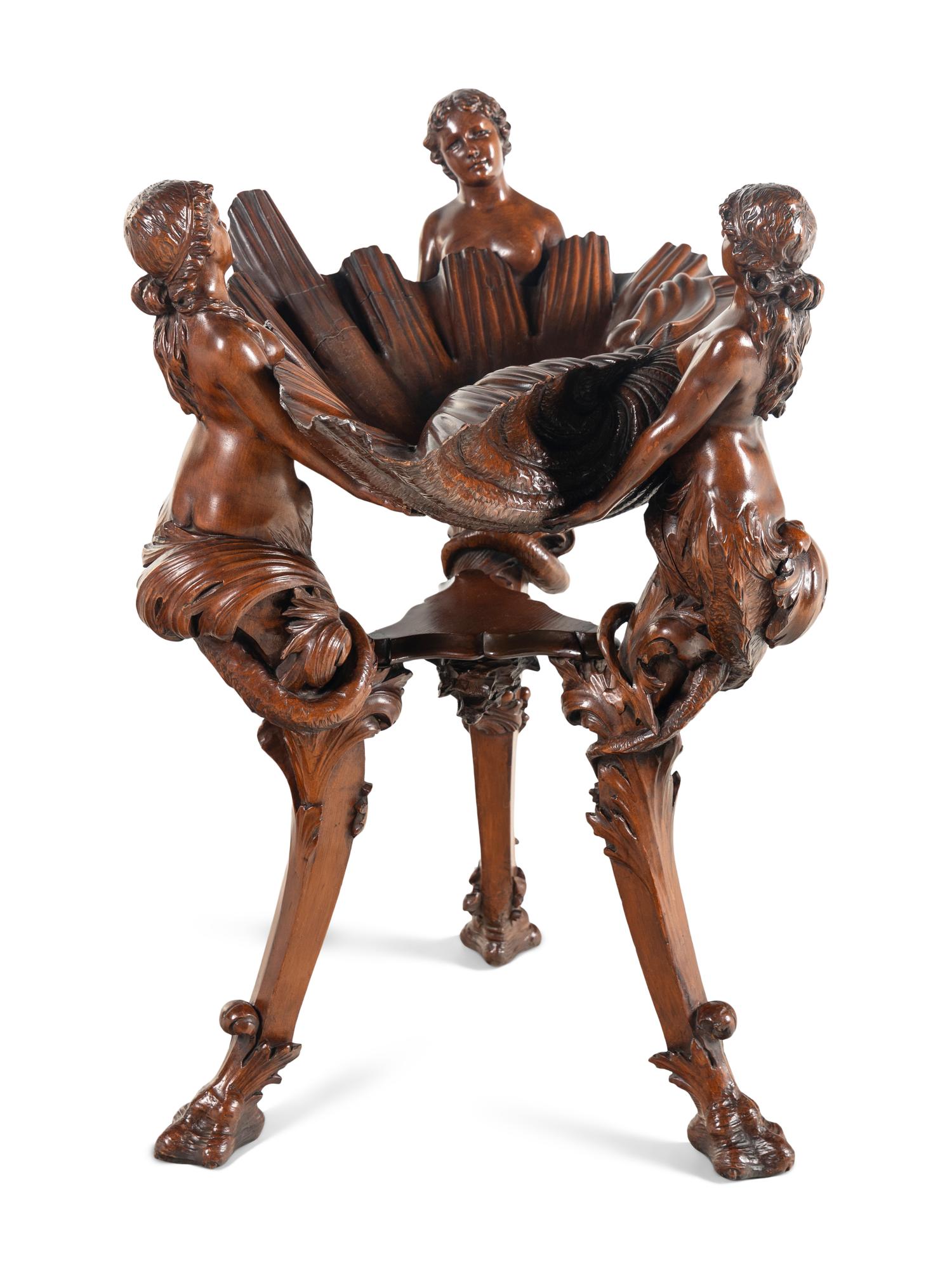 An Italian Carved Walnut Figural Basin