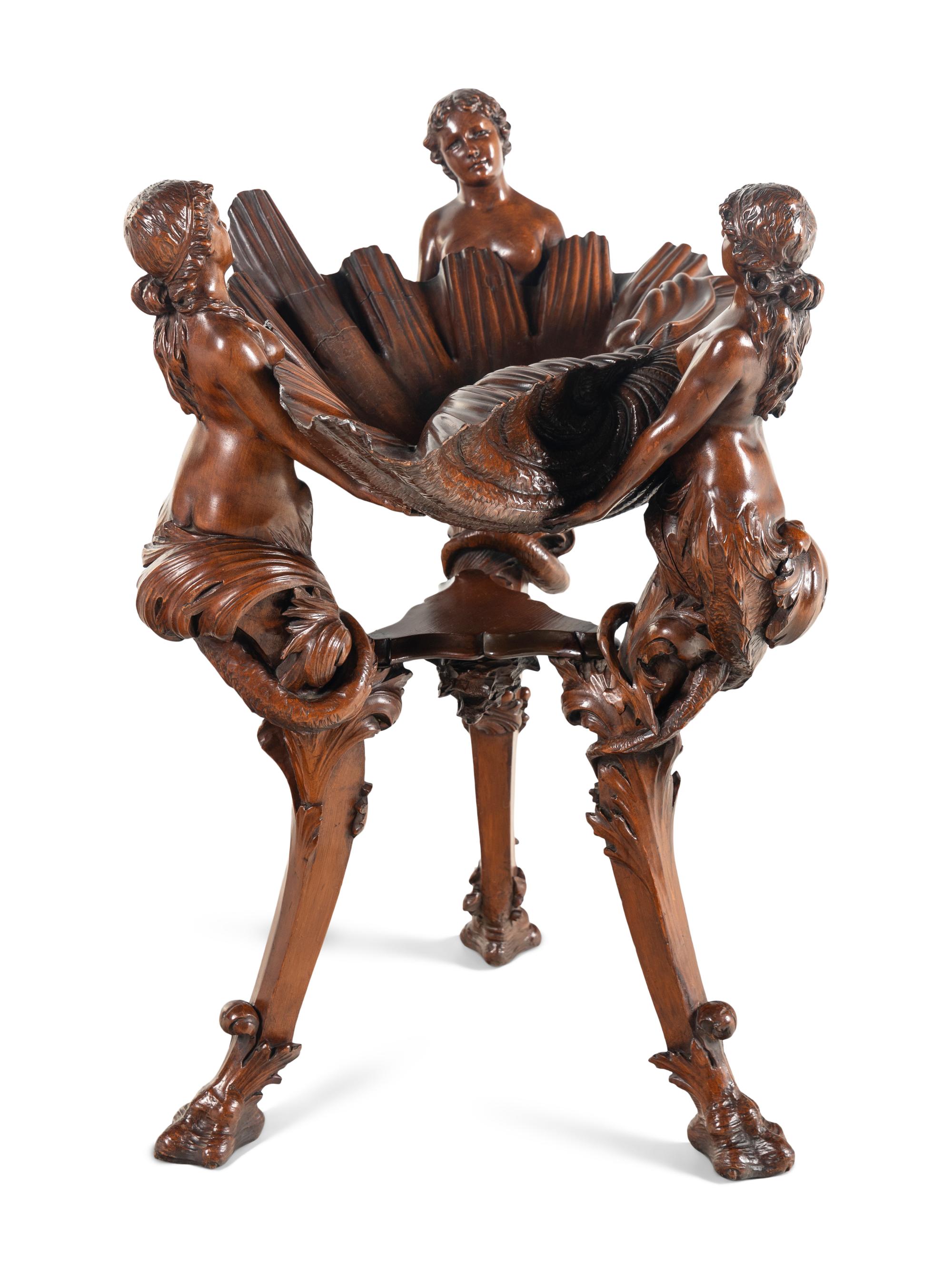 An Italian Carved Walnut Figural Basin