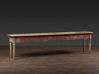 A Country Red Painted Scrubbed Single-Plank Top Pine Harvest Table