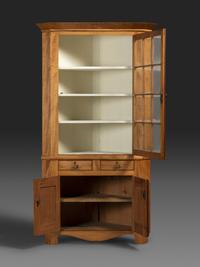A Country Federal Bird’s Eye and Tiger Maple Corner Cupboard