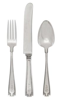 An American Silver Flatware Service, Gorham Mfg. Co., Providence, RI, Circa 1900, Etruscan pattern, engraved with initial P, comprising