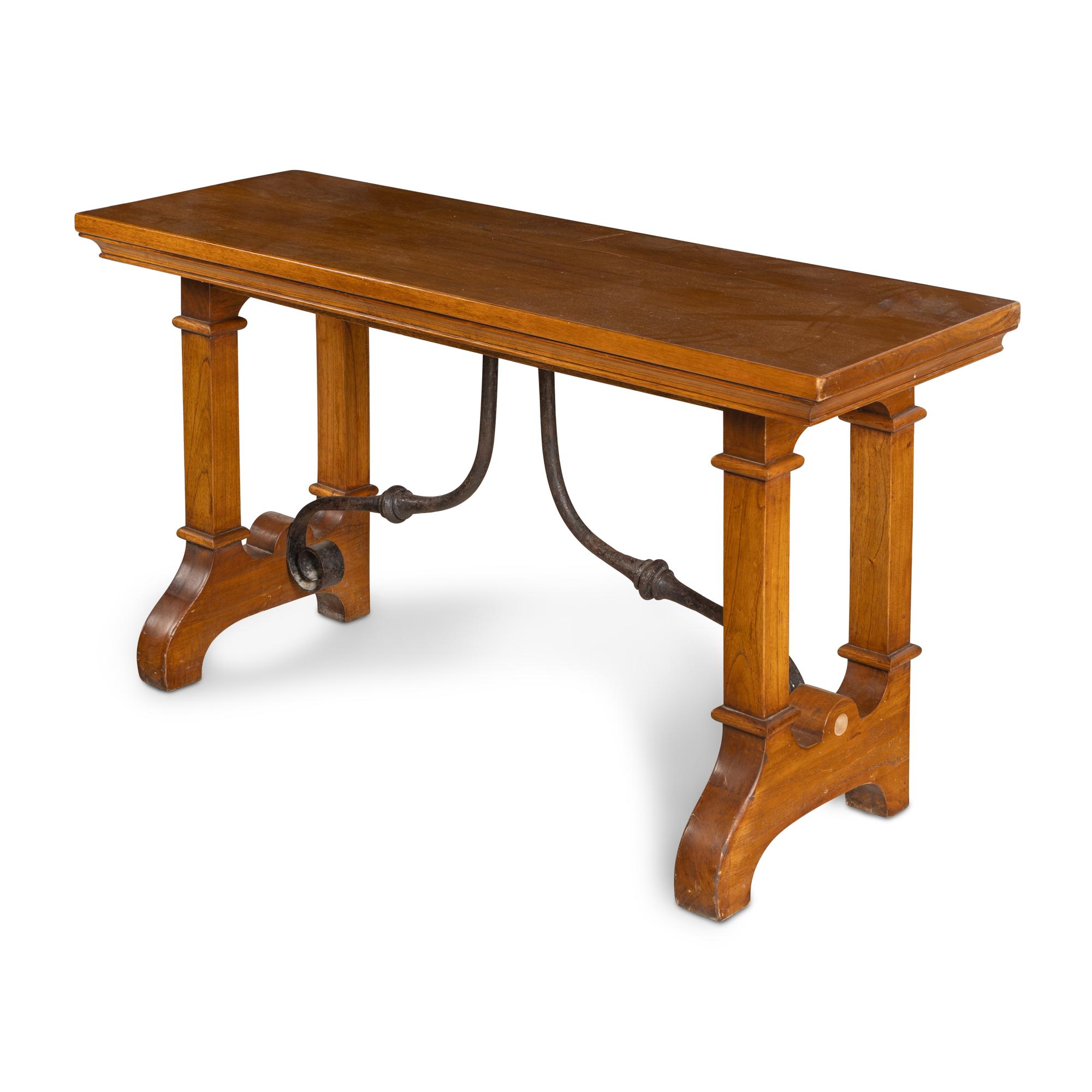 An Iron Mounted Oak Trestle Table