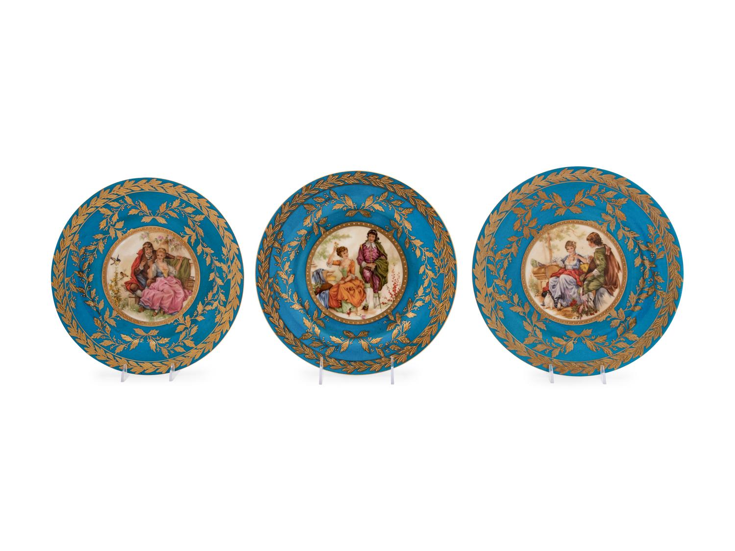 Three Sèvres Style Porcelain Plates