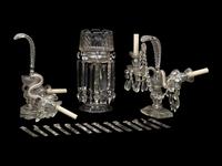 A Pair of Cut Glass Two-Light Candelabra and a Similar Girandole