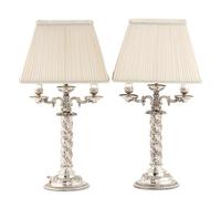 A Pair of American Silver-Plate Three-Light Candelabra Mounted as Lamps