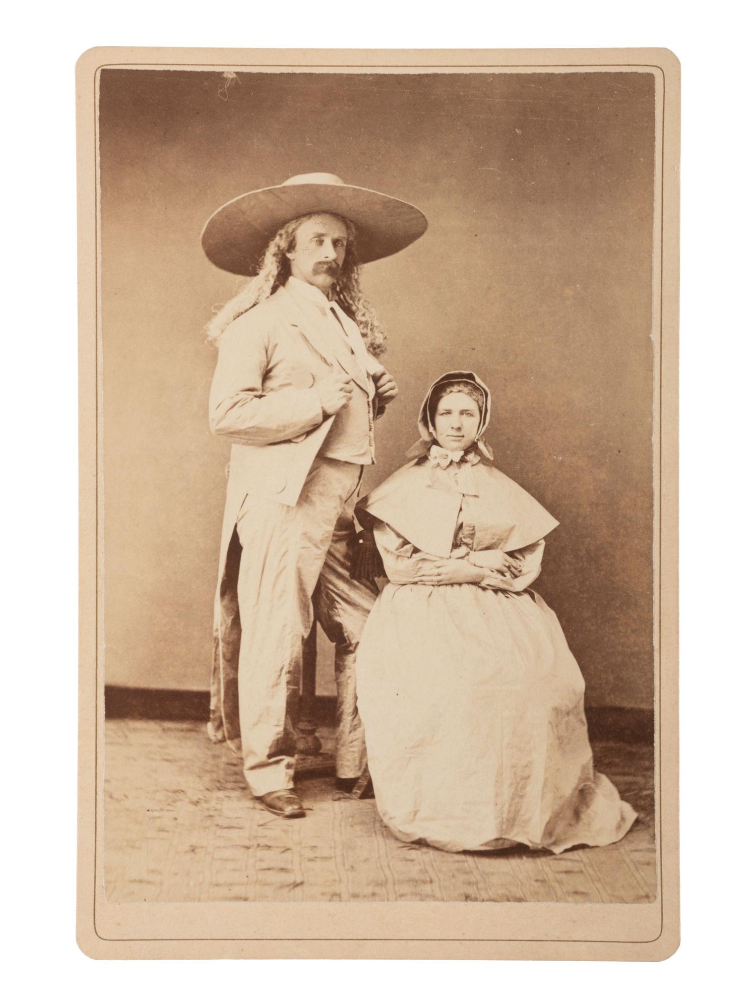[CUSTER, George Armstrong (1839-1876)]. [GOFF, Orlando S. (1843-1916), photographer]. Cabinet card of George Custer and his sister Margaret Custer Calhoun representing Quaker Peace Commissioners. [Fort Abraham Lincoln, Dakota Territory], 1875.