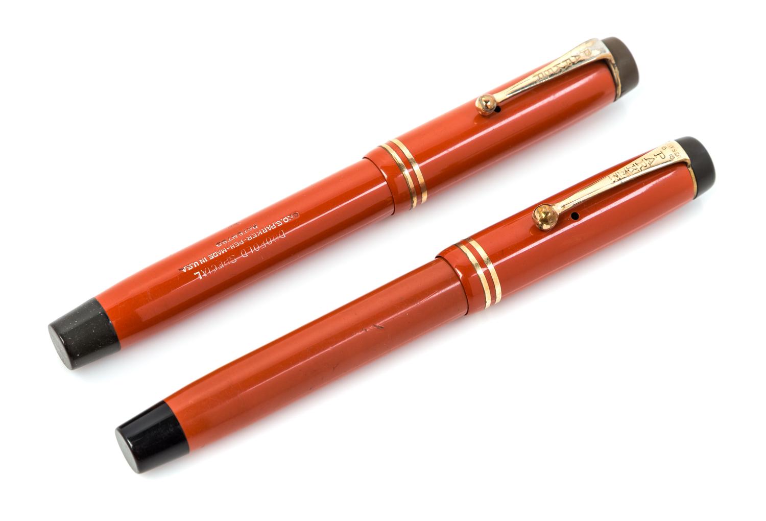 A Pair of Vintage Parker Duofold Special Fountain Pens Length 5 inches.