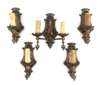A Group of Gilt Metal Sconces Height 11 inches.