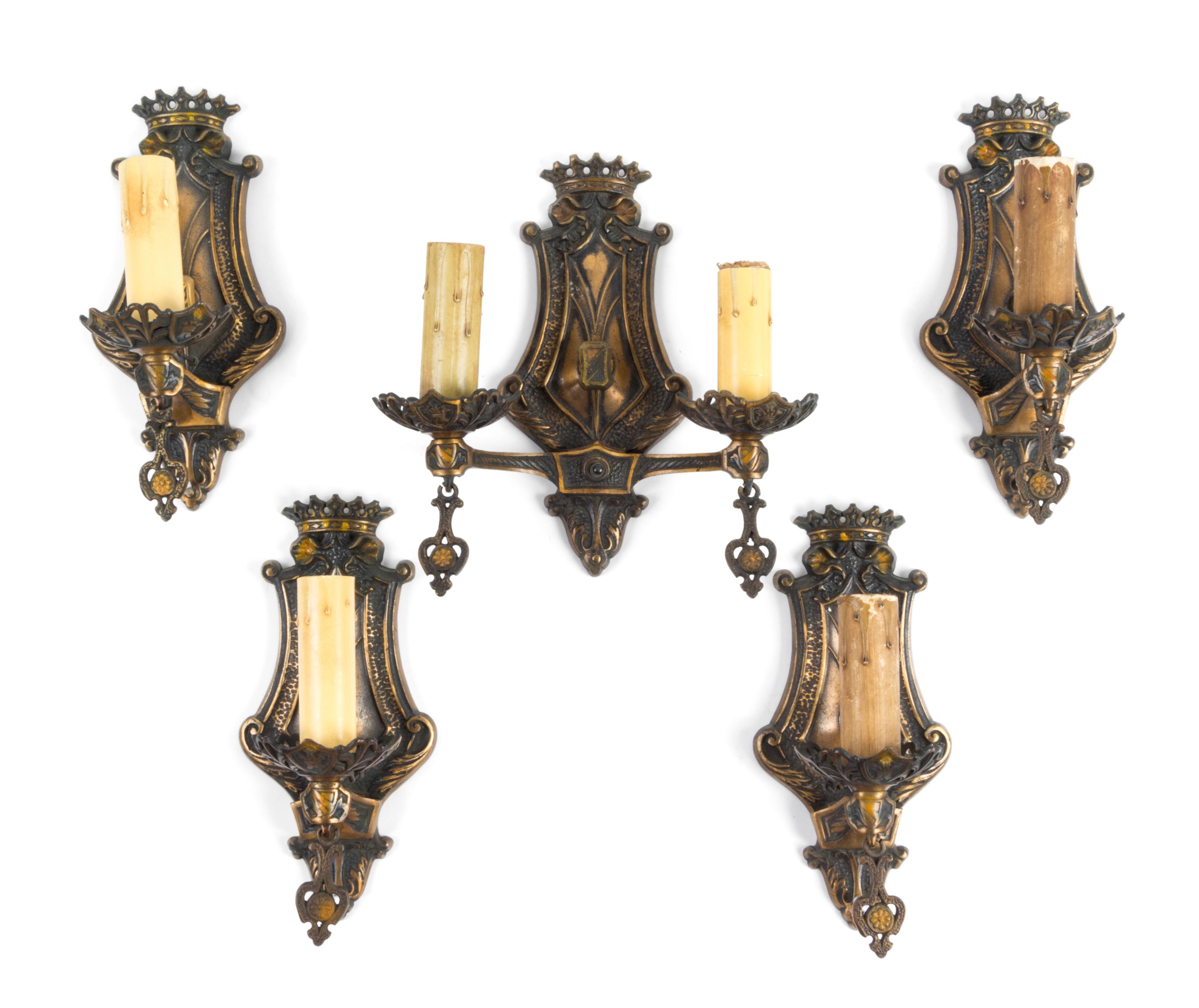 A Group of Gilt Metal Sconces Height 11 inches.
