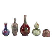 Five Chinese Flambé Glazed Porcelain Vases
