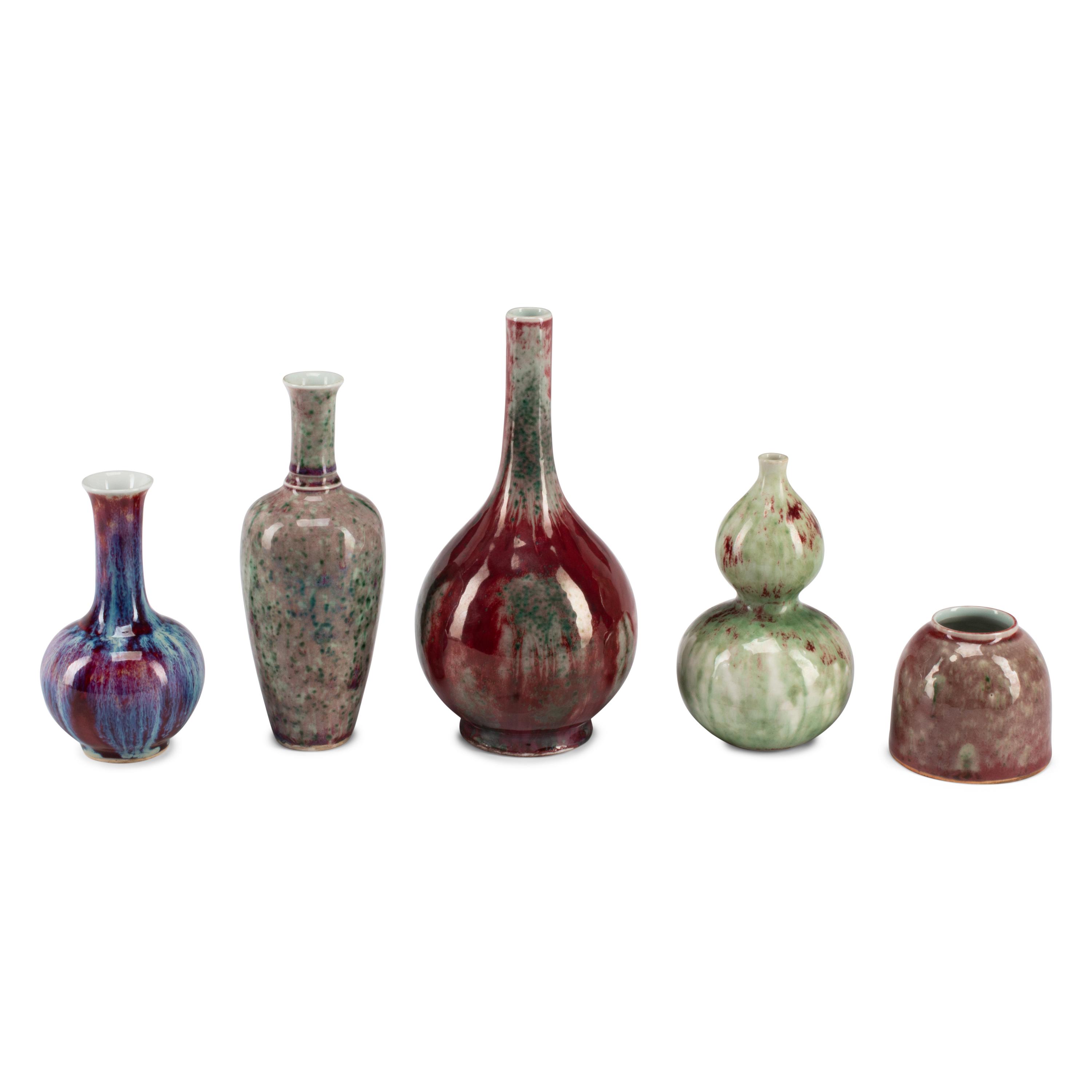 Five Chinese Flambé Glazed Porcelain Vases