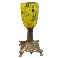 A Fer Forge Art Glass Lamp 5" W x 5" D x 11.5 " H — France, Circa 1930