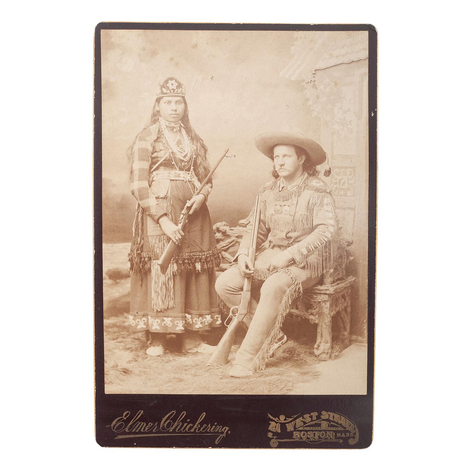 [WILD WEST SHOWS]. CHICKERING, Elmer (1857-1915), photographer. Cabinet card of two wild west show performers, Eagle Eye and Neola. Boston: Chickering Photographic Studio, n.d.