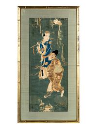 Two Chinese Embroidered Silk Panels