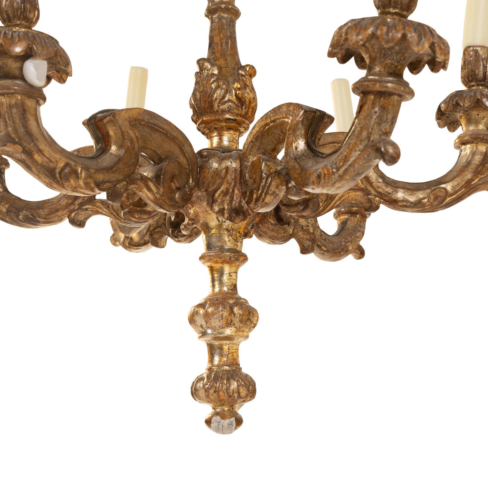 An Italian Giltwood Six-Light Chandelier