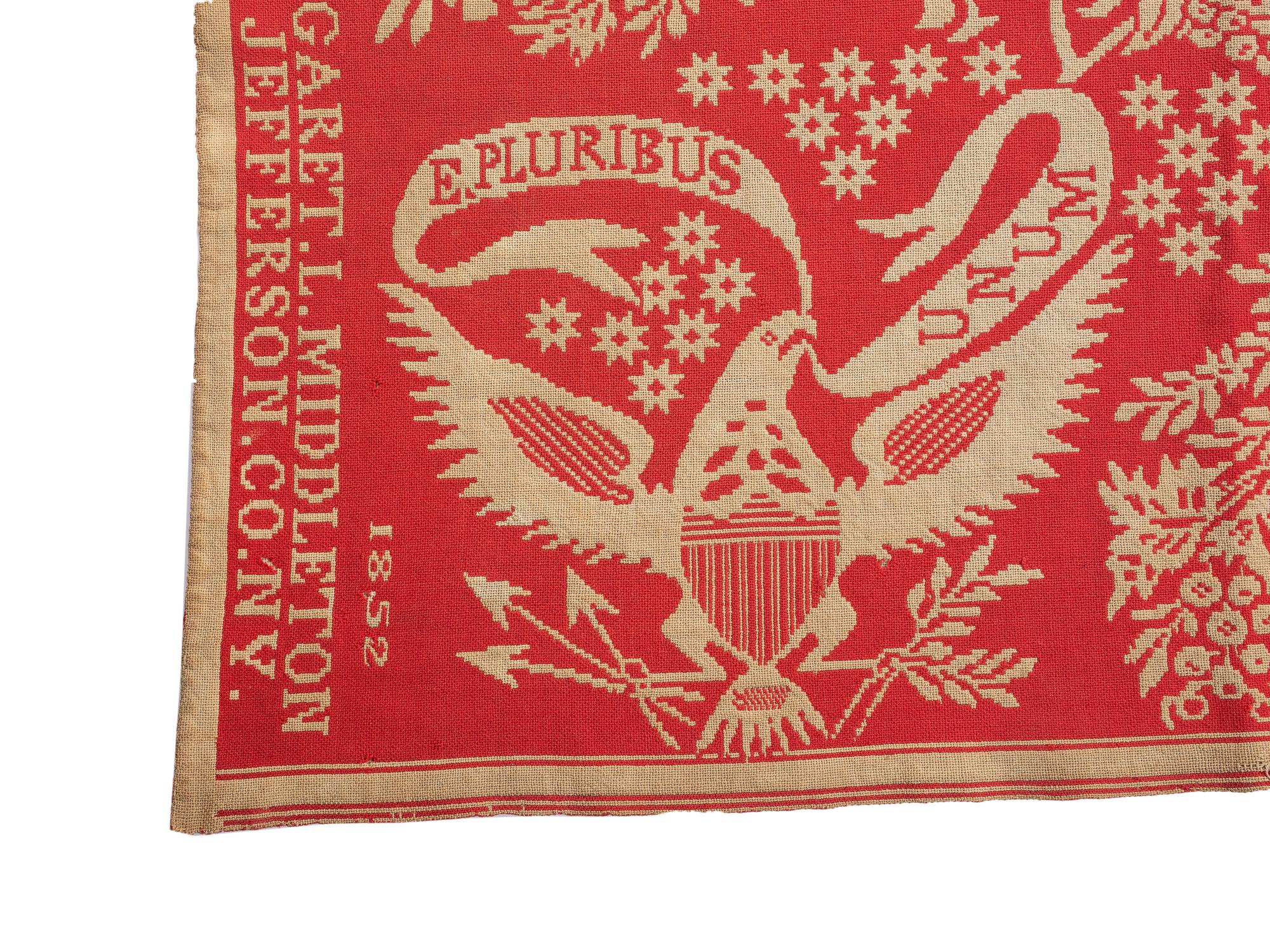 A Red and White Patriotic Jacquard Woven Coverlet