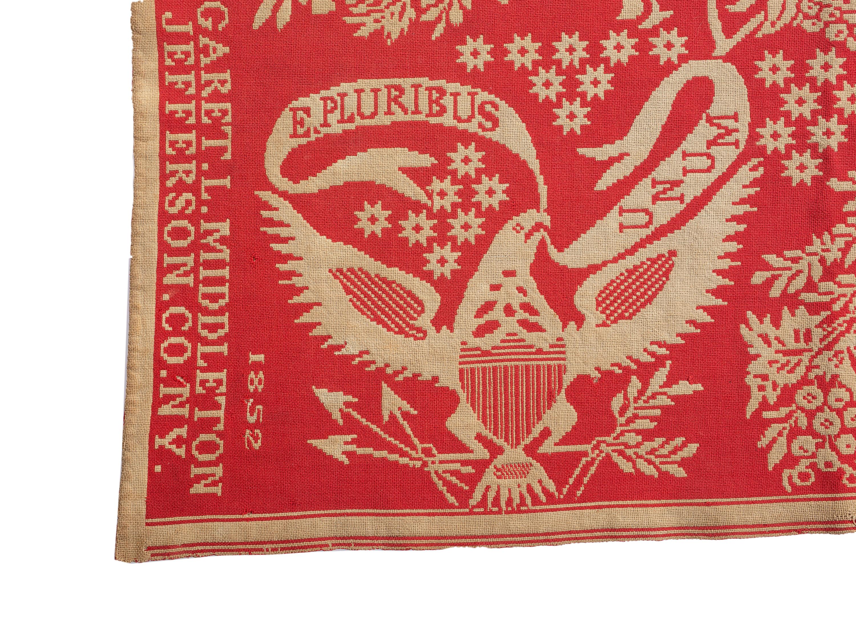 A Red and White Patriotic Jacquard Woven Coverlet