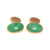YELLOW GOLD, JADE AND RUBY CUFFLINKS