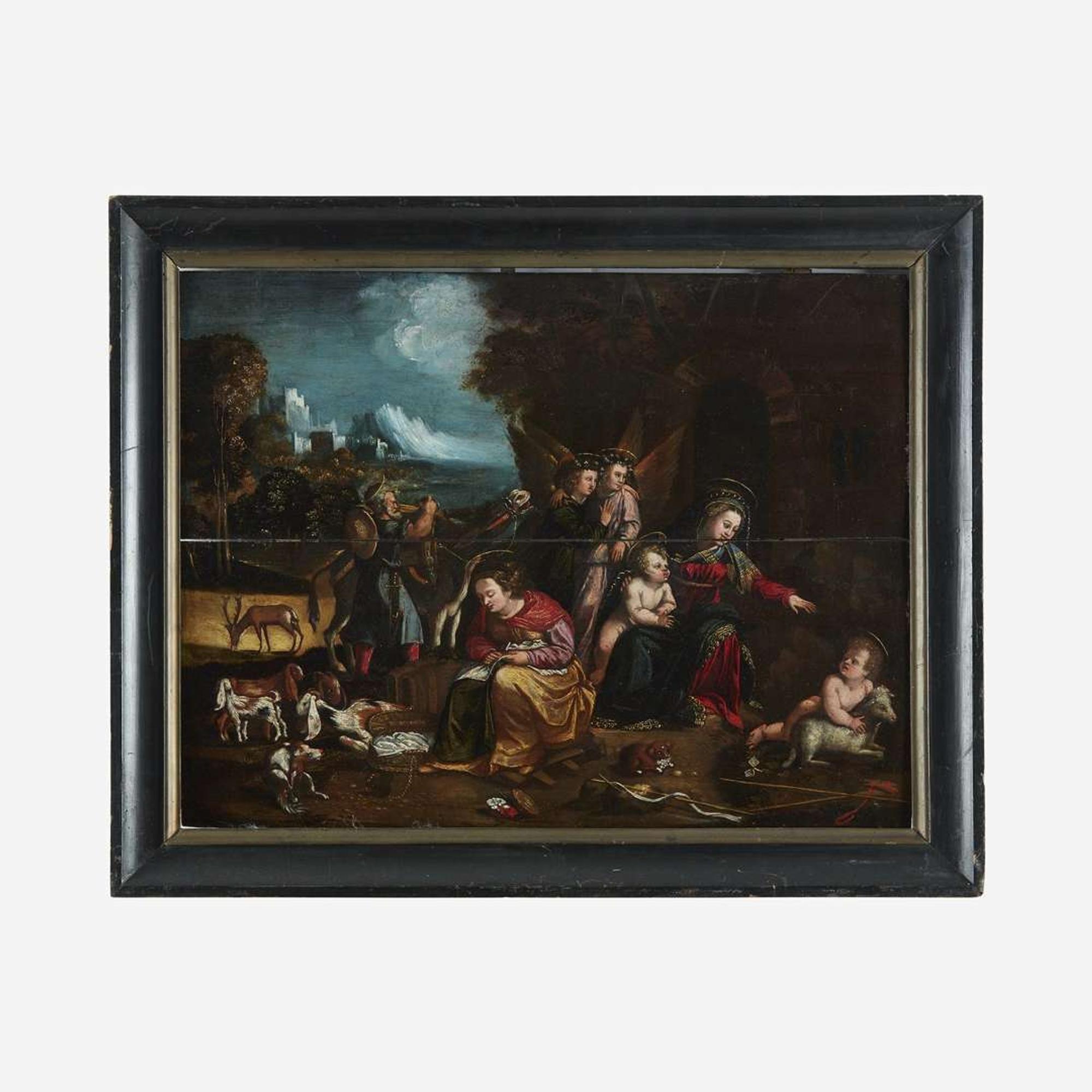 Attributed to the Master of the Twelve Apostles (Italian, Active C. 1520-1542) The Rest on the Flight Into Egypt with Saint Catherine of Alexandria