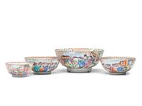 Four Chinese Export Famille Rose Porcelain Bowls