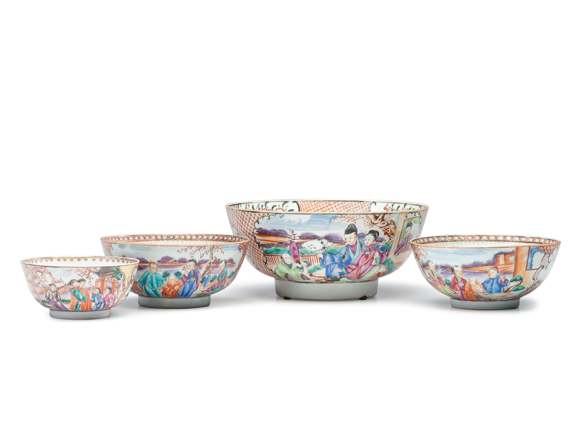 Four Chinese Export Famille Rose Porcelain Bowls