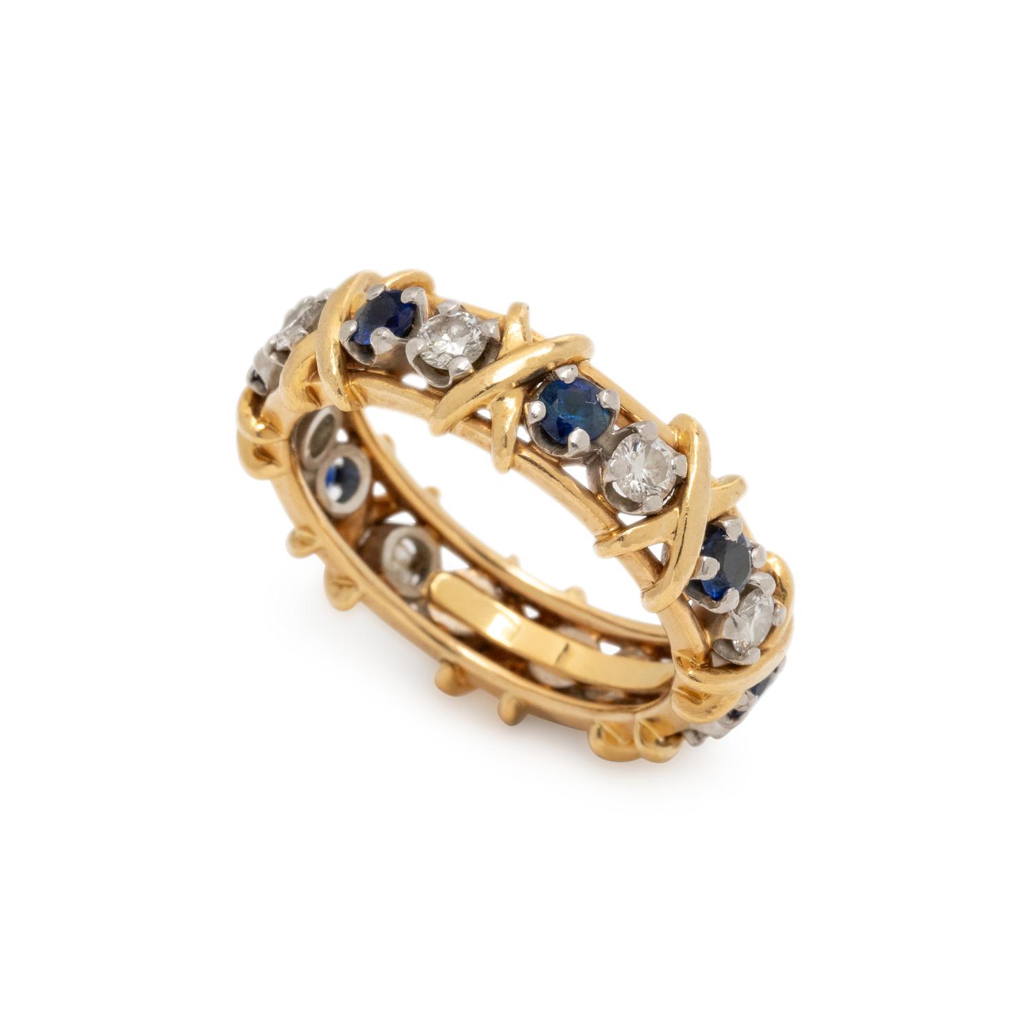 TIFFANY & CO., SCHLUMBERGER, DIAMOND AND SAPPHIRE 'SIXTEEN STONE' RING