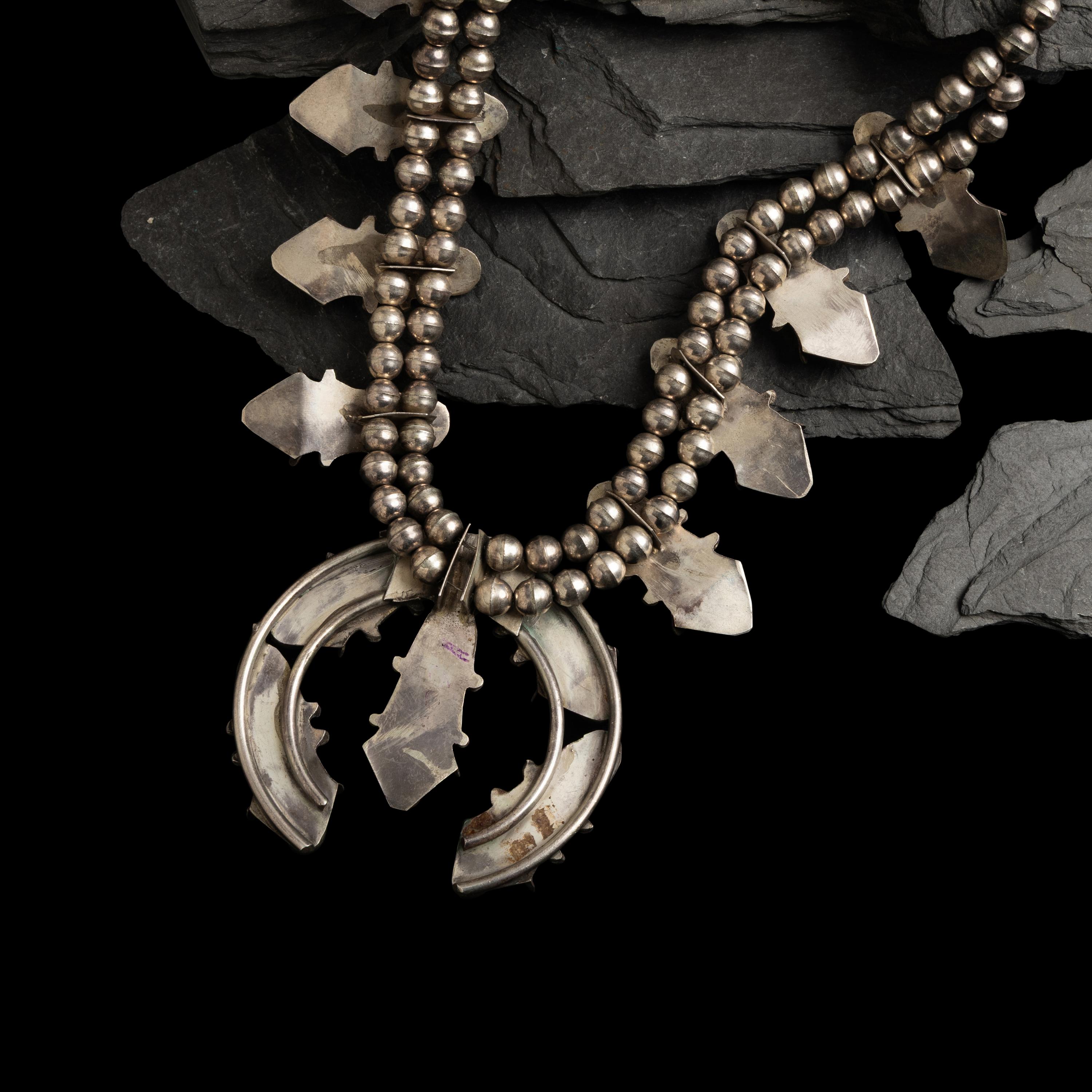 Navajo Silver and Turquoise Squash Blossom Necklace