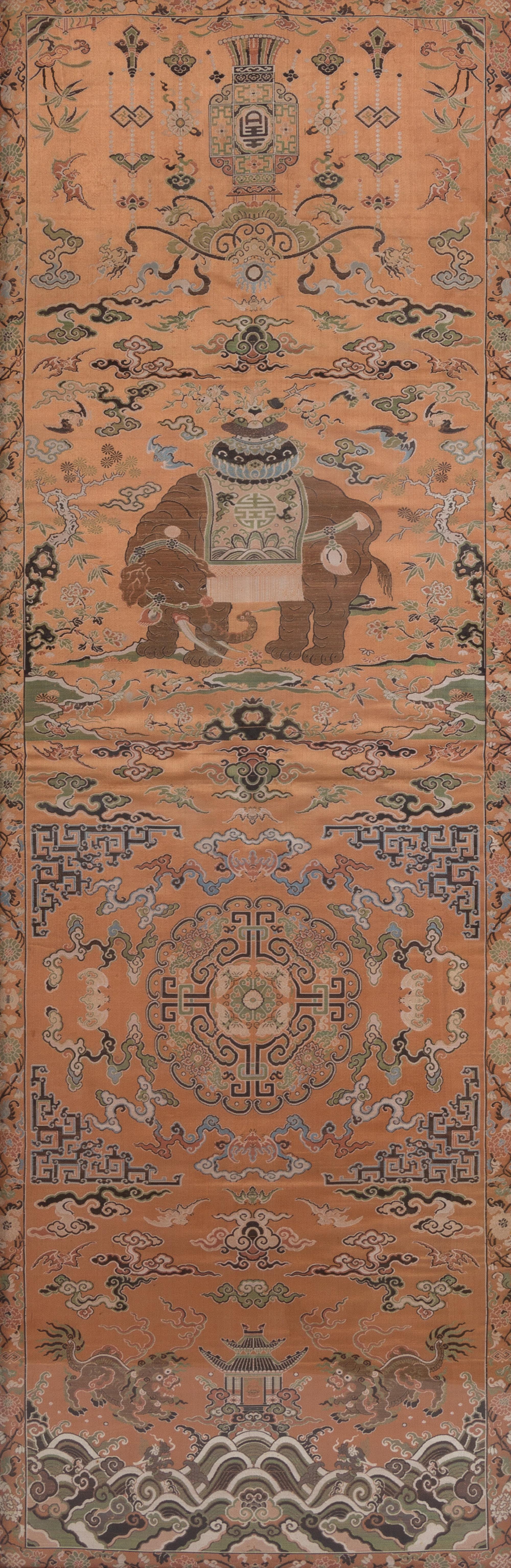 A Set of Four Chinese Embroidered Silk Wall Panels Each 59 1/2 x 19 1/2 inches. — LATE QING DYNASTY