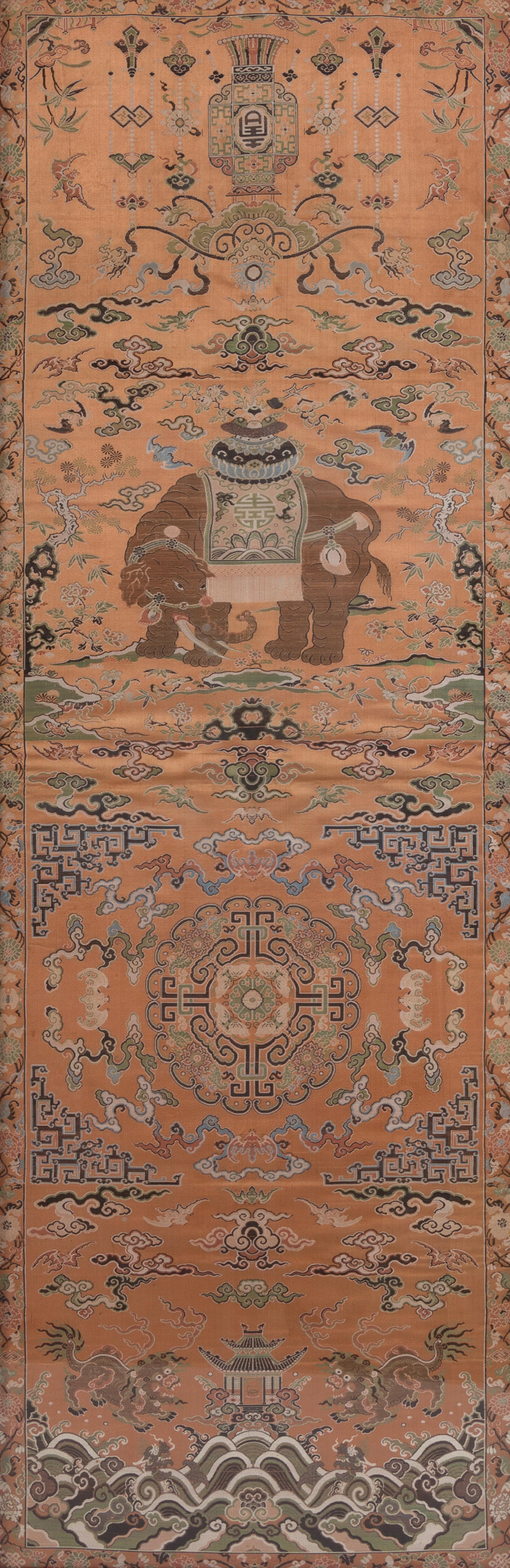 A Set of Four Chinese Embroidered Silk Wall Panels Each 59 1/2 x 19 1/2 inches. — LATE QING DYNASTY