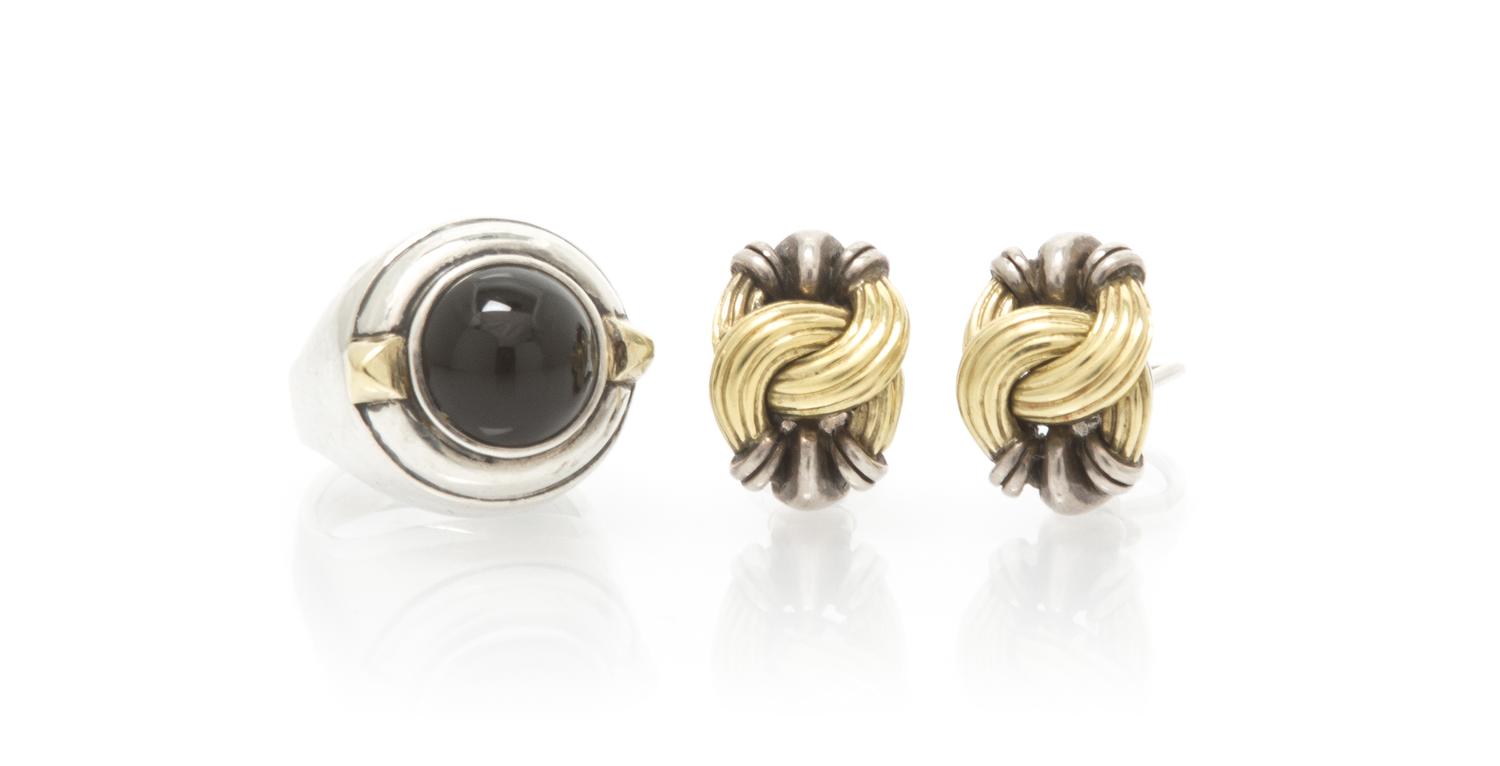 A Collection of Sterling Silver, 18 Karat Yellow Gold and Onyx Caviar Jewelry, Steven Lagos, 19.30 dwts.