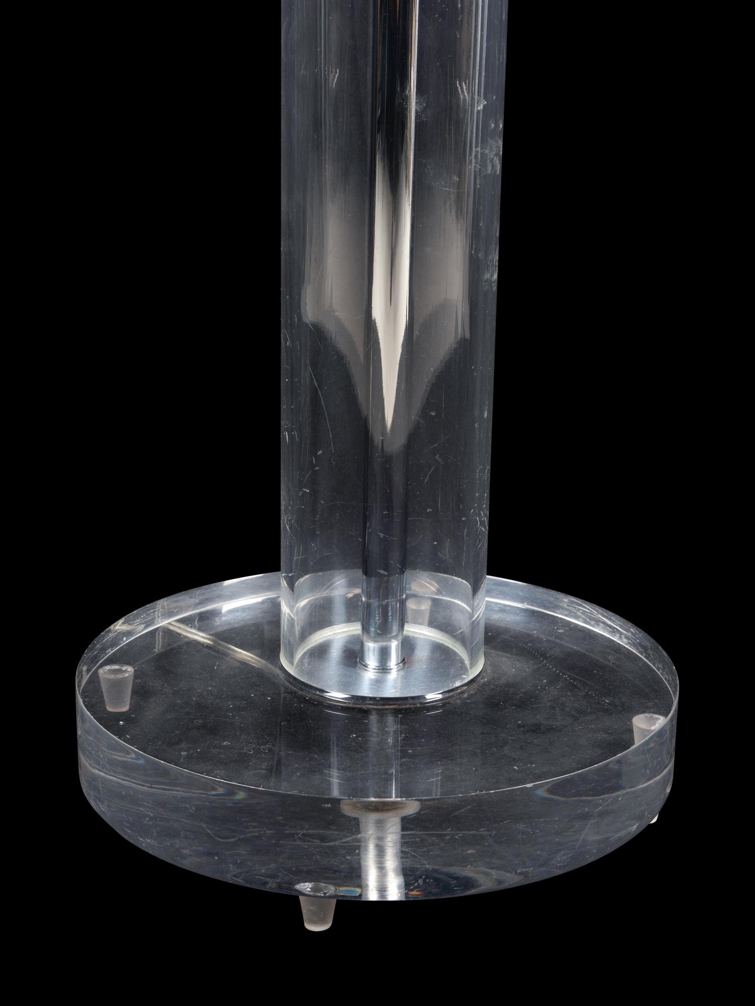 A Contemporary Acrylic and Chrome Floor Lamp with Custom Shade