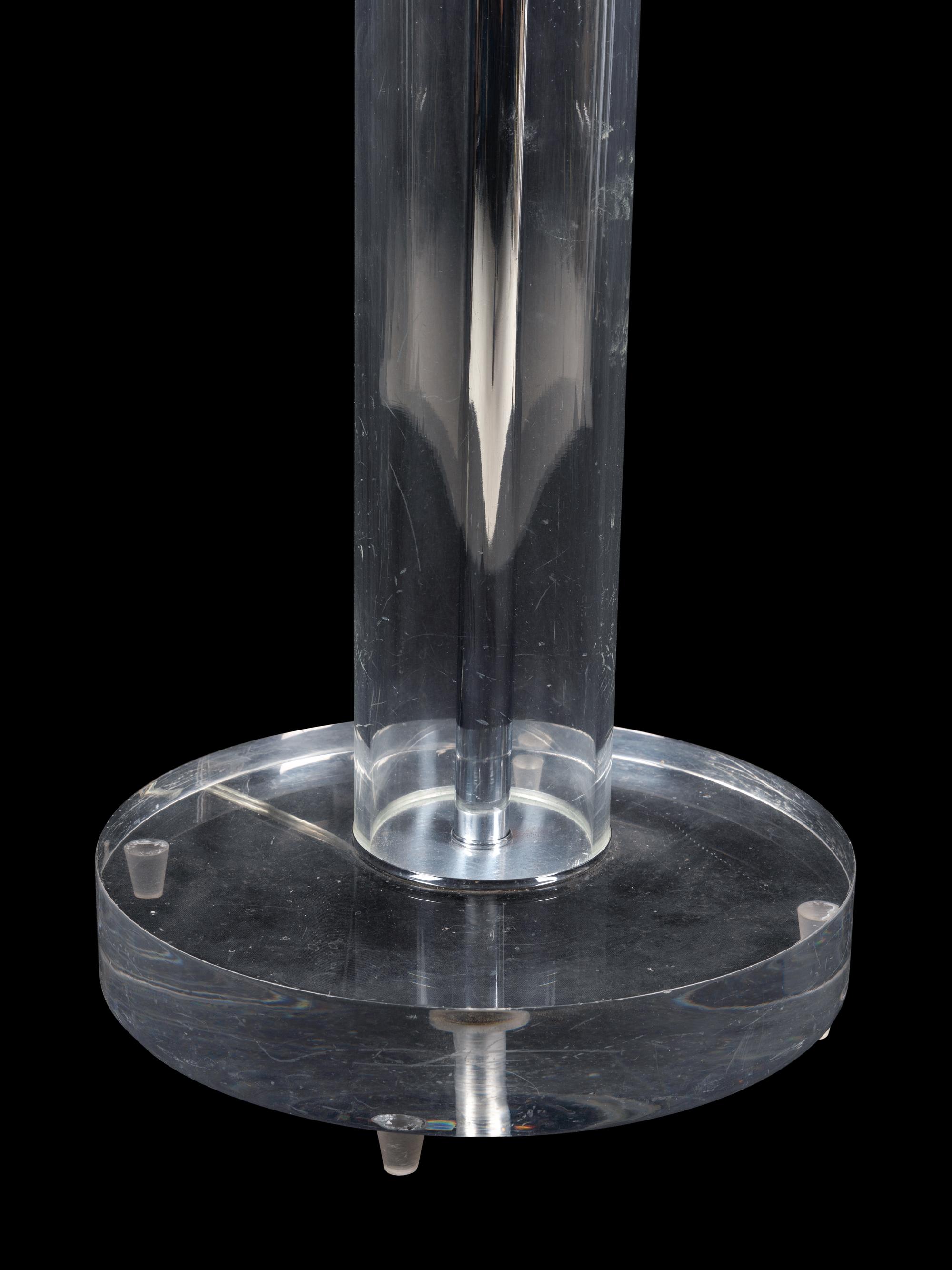 A Contemporary Acrylic and Chrome Floor Lamp with Custom Shade