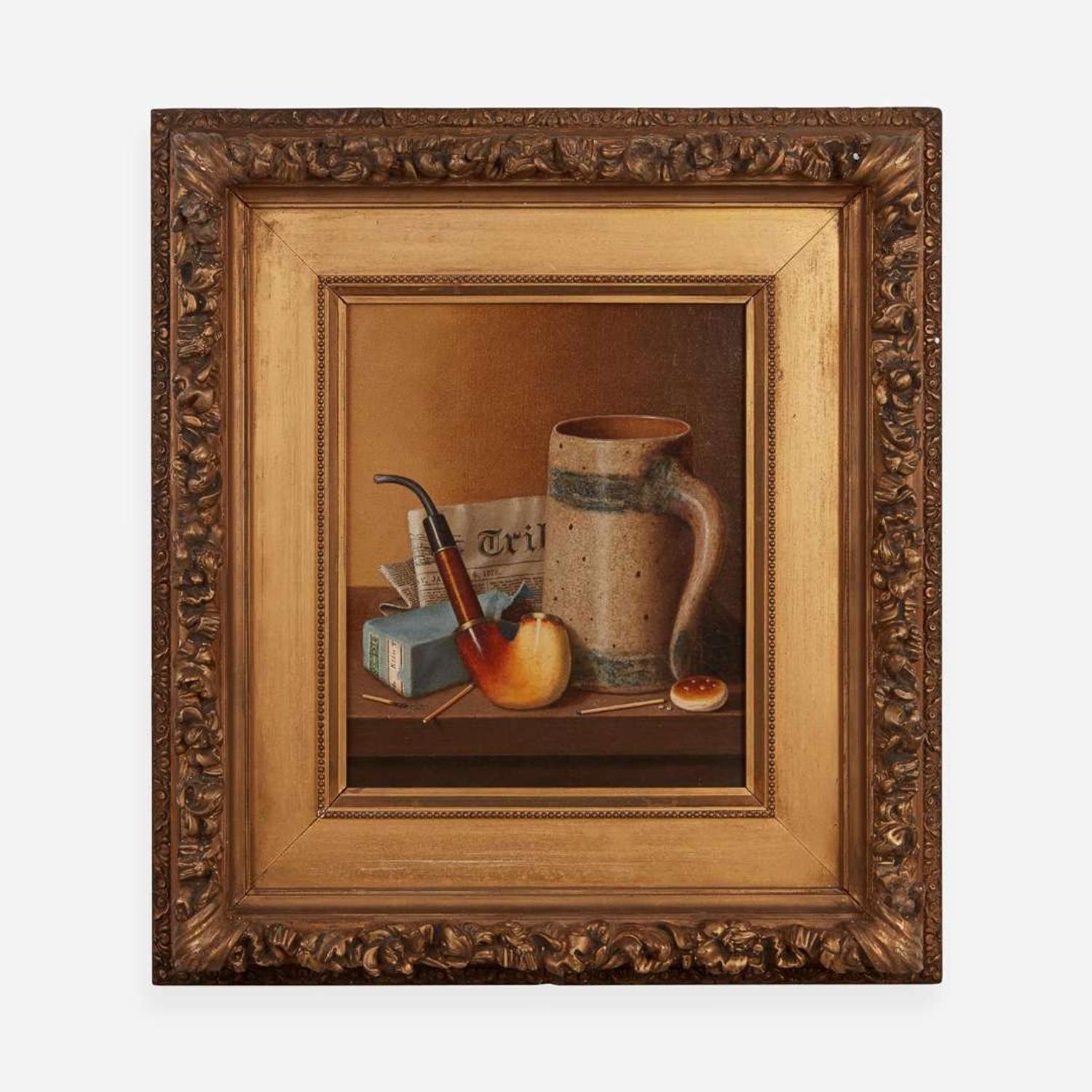 William Michael Harnett (American, 1848–1892) Still Life with New York Tribune, Beer Stein, Pipe and Tobacco