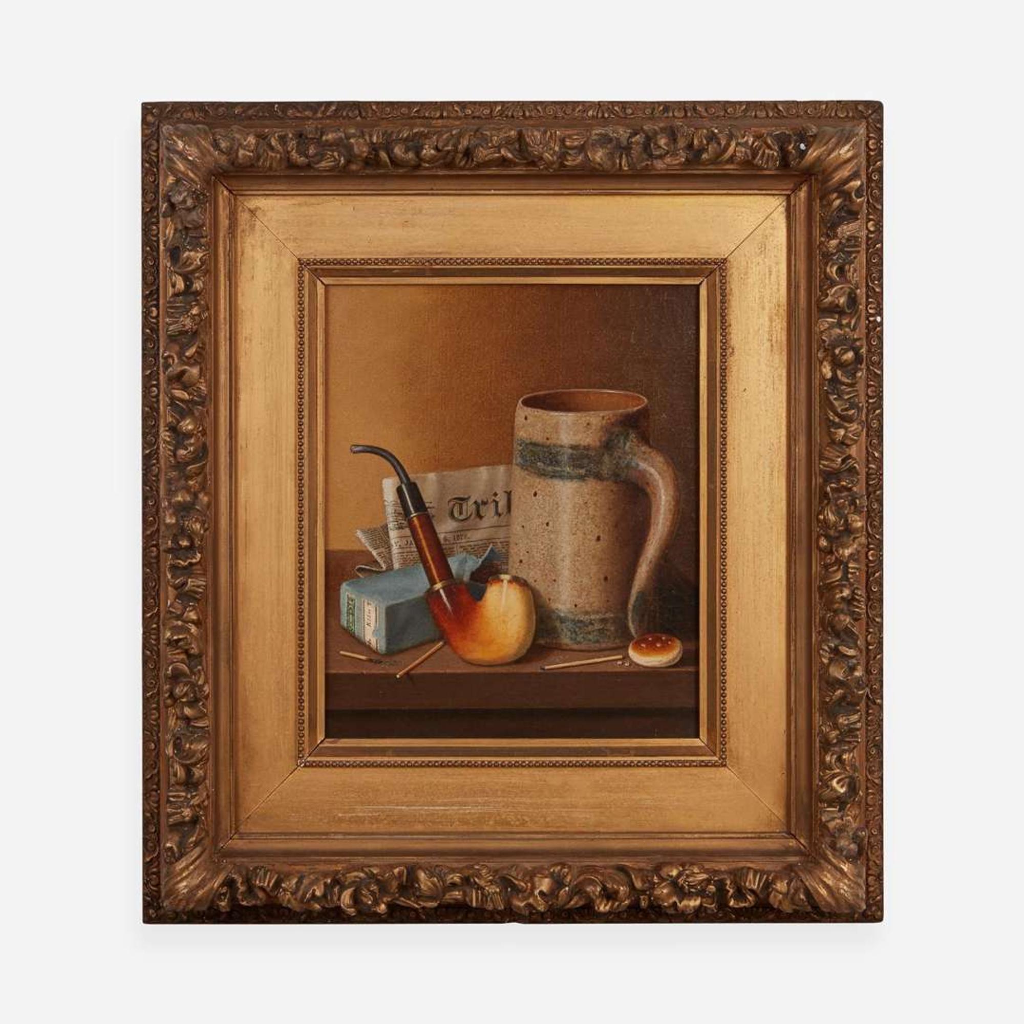 William Michael Harnett (American, 1848–1892) Still Life with New York Tribune, Beer Stein, Pipe and Tobacco