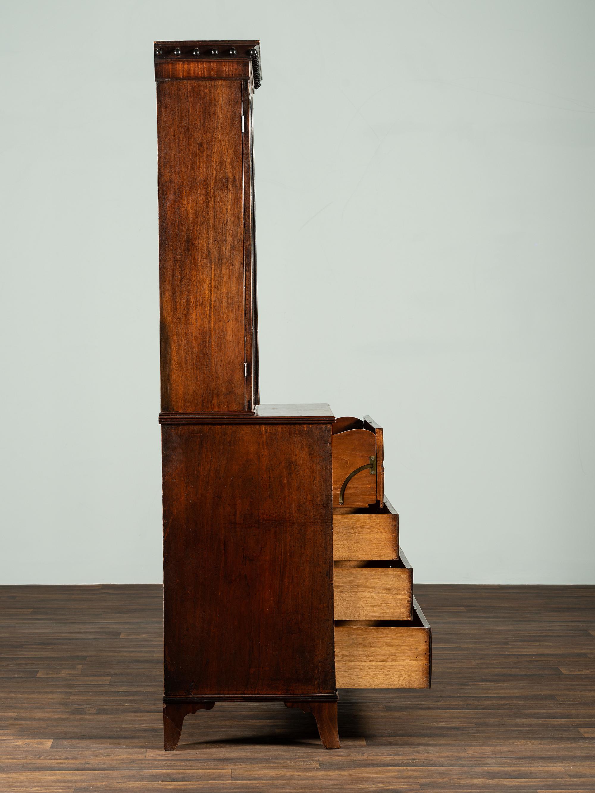 A George III Figured Mahogany Secretary Bookcase