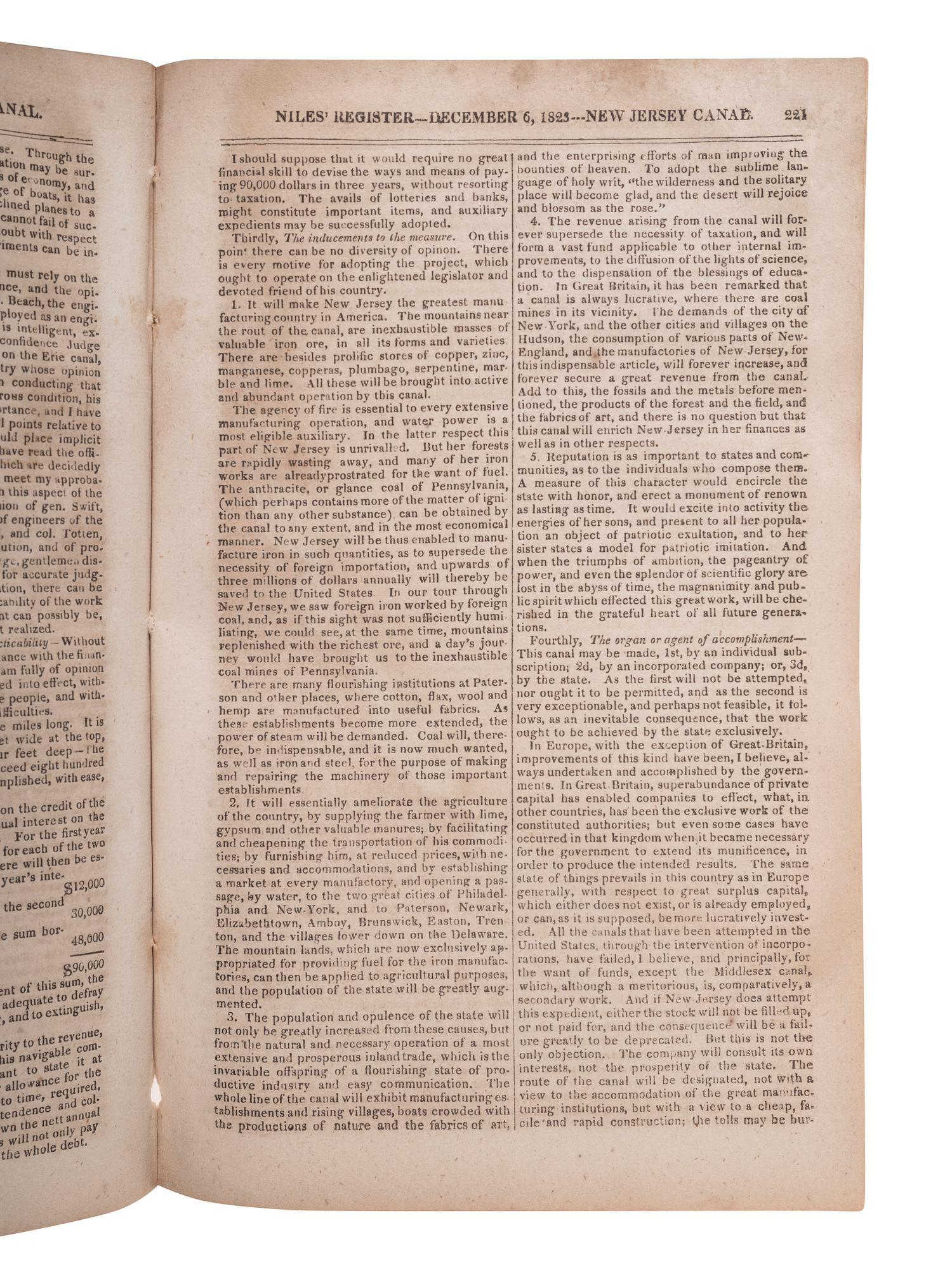 [POLITICS - MONROE, James (1758-1831)]. Niles Weekly Register. Baltimore, 6 December 1823.
