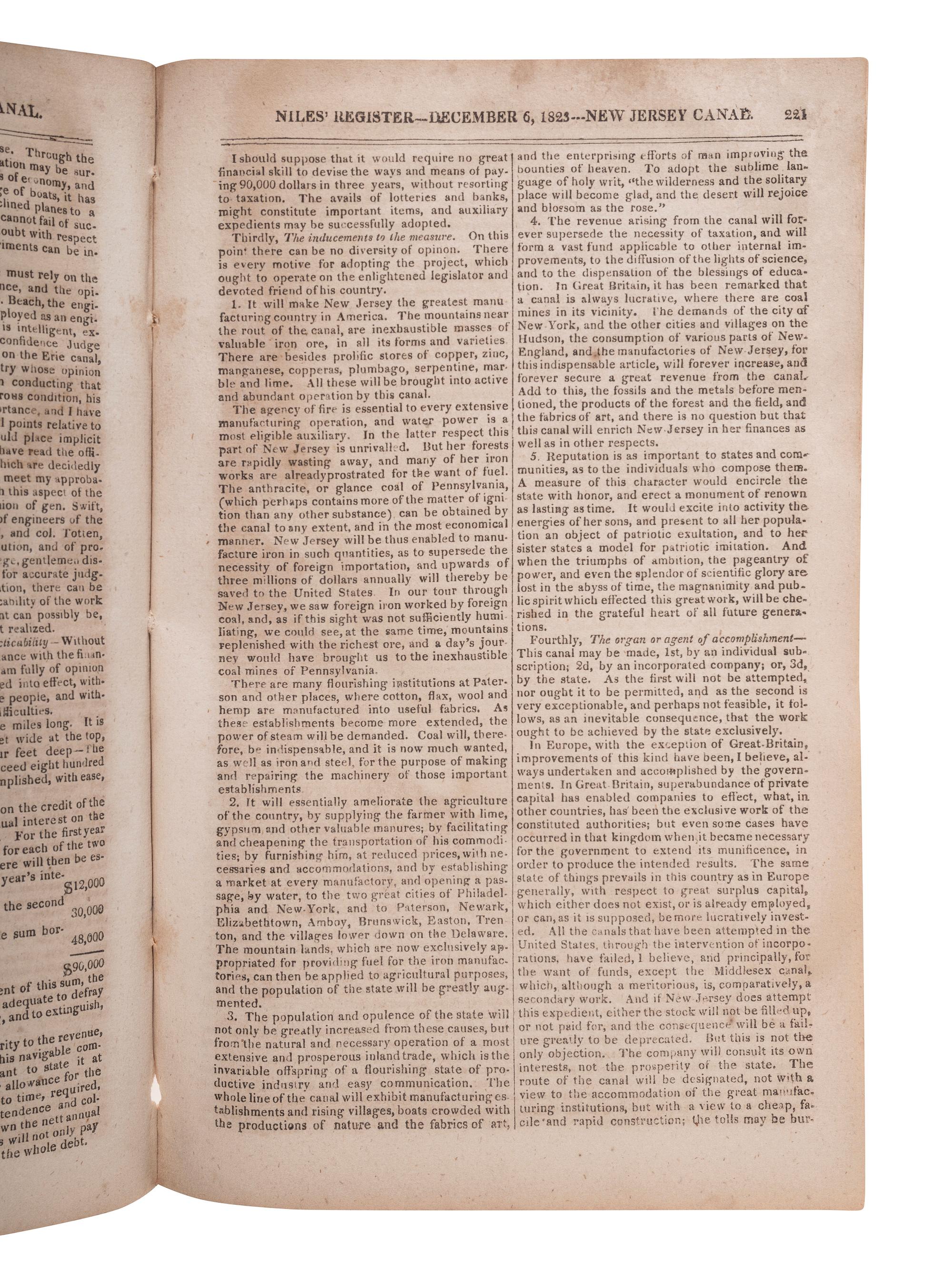 [POLITICS - MONROE, James (1758-1831)]. Niles Weekly Register. Baltimore, 6 December 1823.