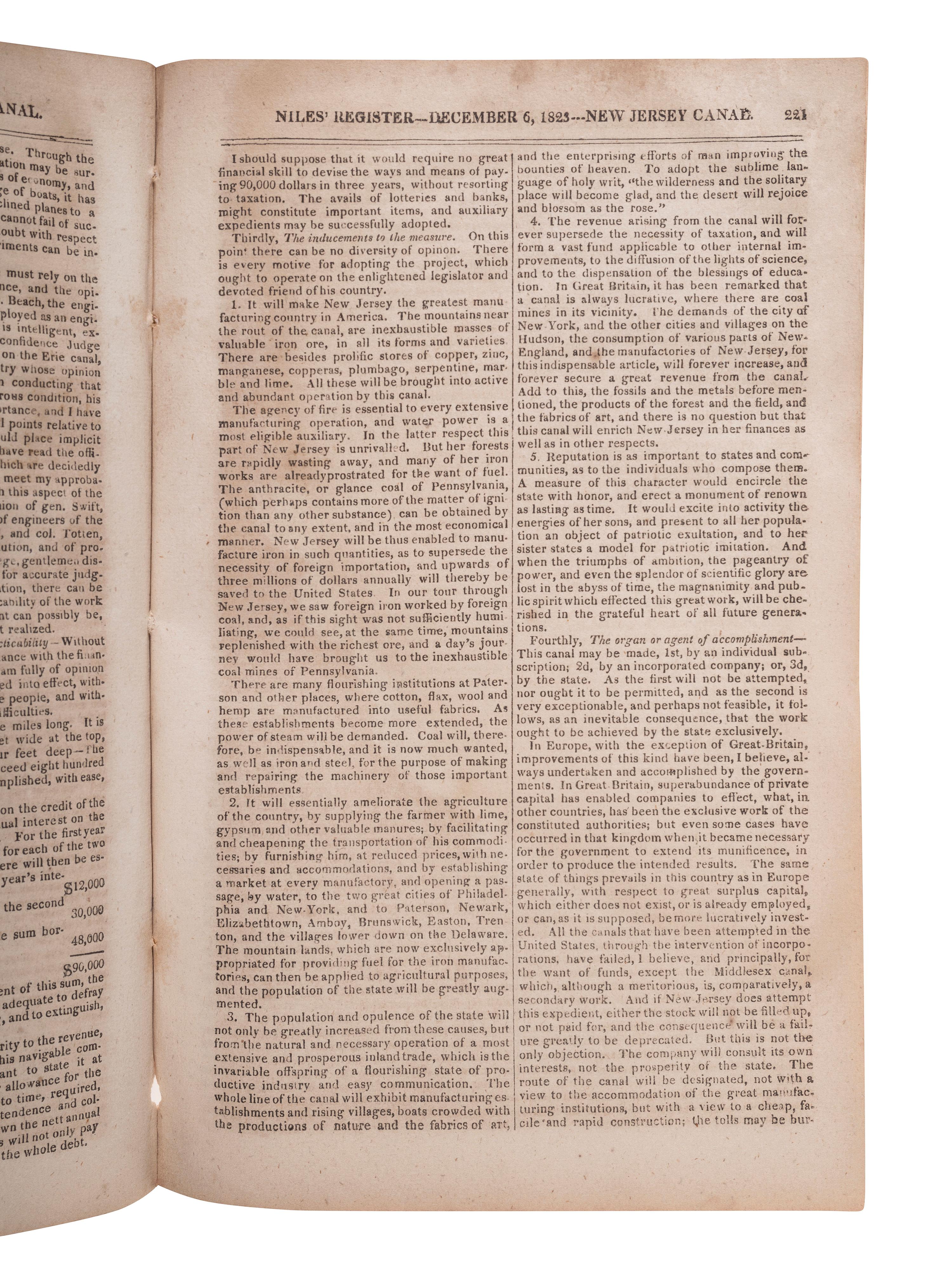 [POLITICS - MONROE, James (1758-1831)]. Niles Weekly Register. Baltimore, 6 December 1823.
