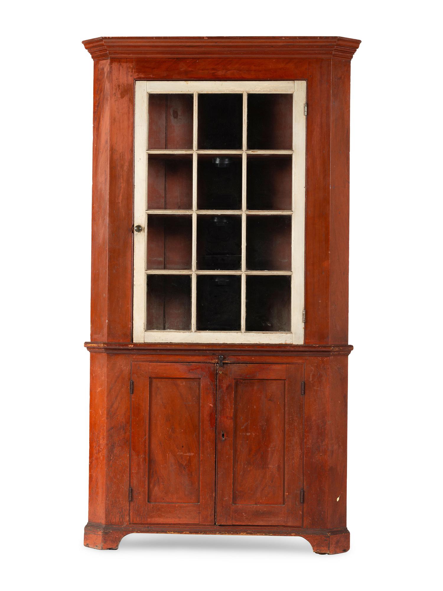 A Country Federal Grain-Painted Pine Corner Cupboard
