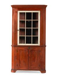A Country Federal Grain-Painted Pine Corner Cupboard