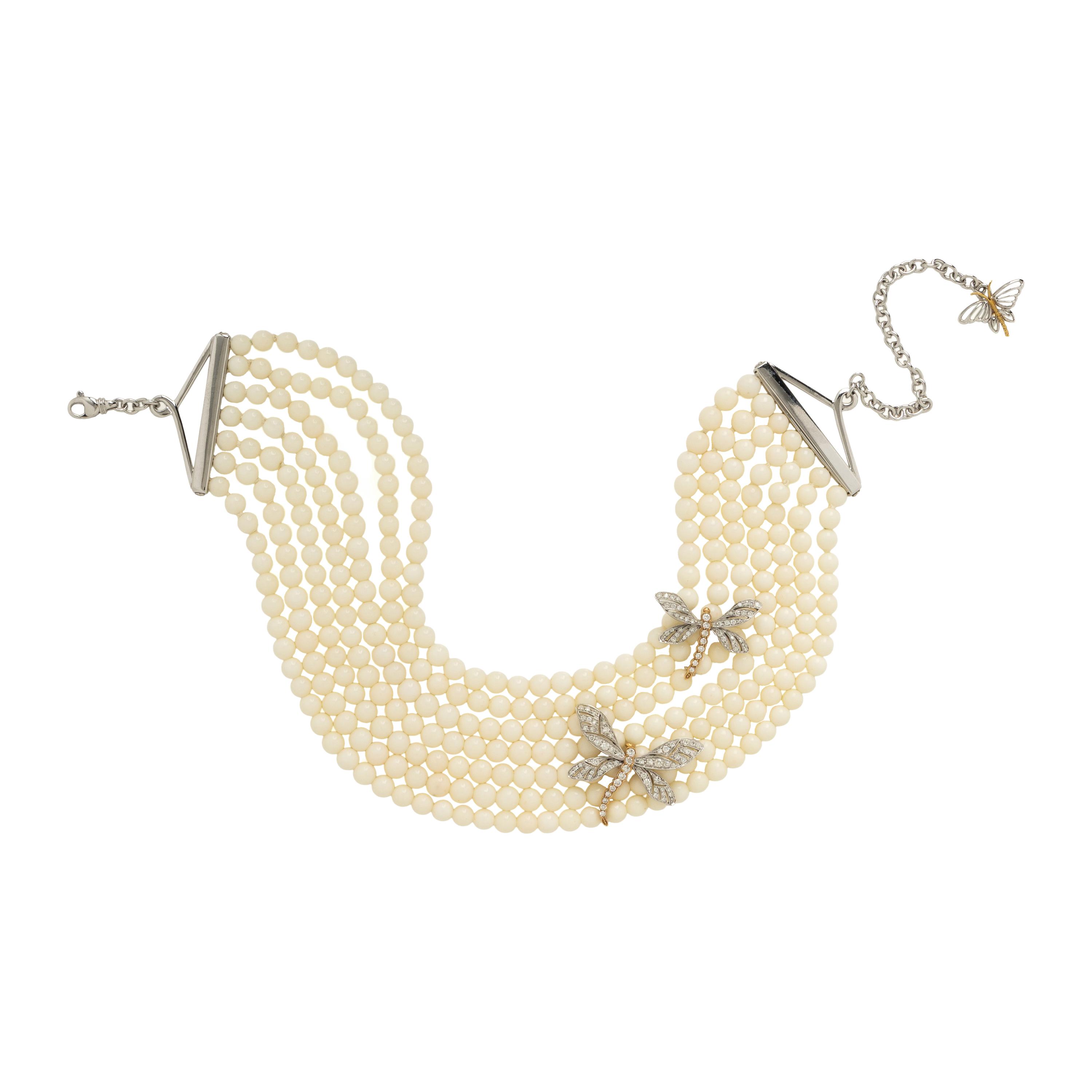 Chantecler, Angelskin Coral and Diamond Beaded Necklace