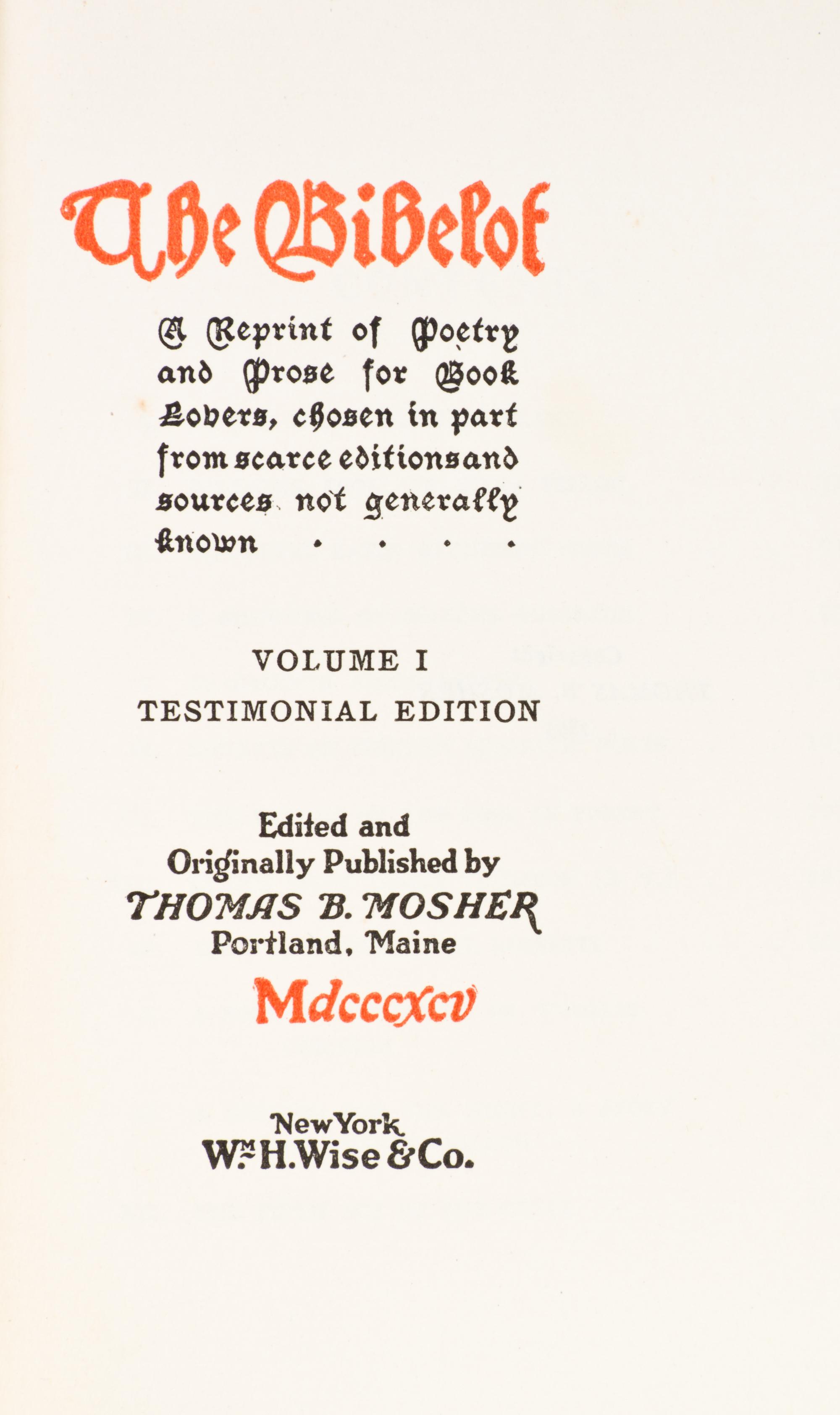 (MOSHER PRESS) The Bibelot. New York, 1895. 21 vols.