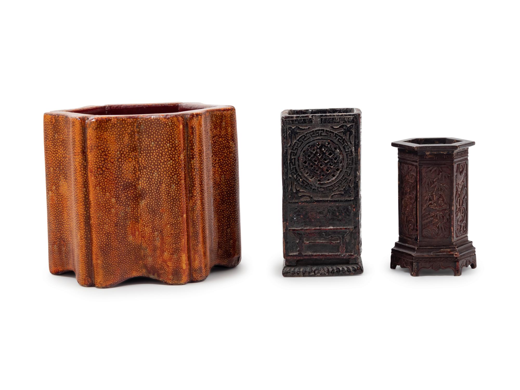 Three Chinese Lacquered Brush Pots, Bitong