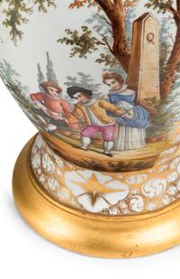A Pair of German Porcelain Urns Mounted as Lamps